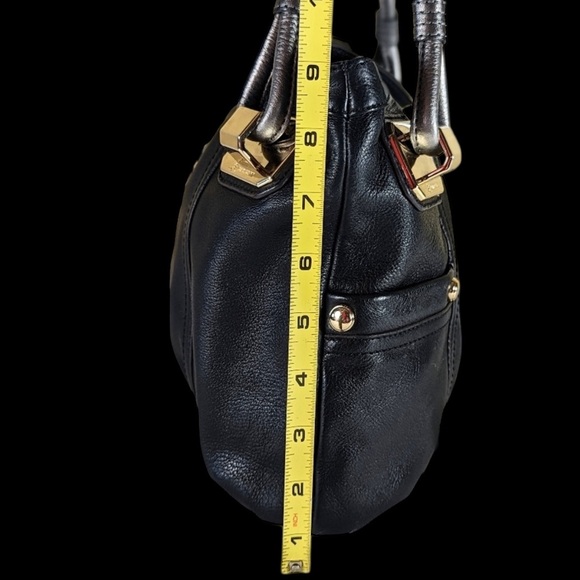 B. Makowsky Black and Gold Shoulder Bag with Leather Straps - Picture 8 of 11